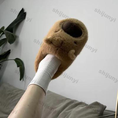 Милые домашние тапочки с рисунком для женщин 2025 года, зимняя теплая утолщенная плюшевая домашняя хлопковая обувь для женщин, нескользящие домашние тапочки на плоской подошве