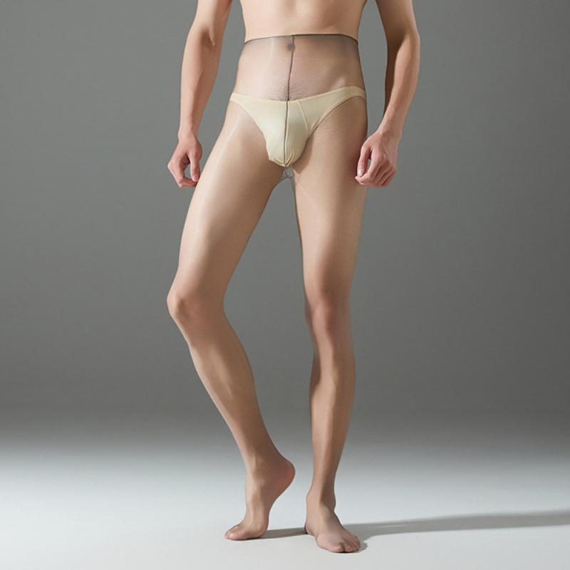 Ультратонкие Мужские Чулки Сексуальные Прозрачные Аврора Масляные Блестящие Без Пояса На Одной Линии Промежности Колготки Эротический Чехол для Пениса Мешочек