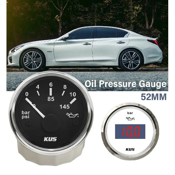 KUS 52MM Boat Car Oil Pressure Gauge Meter 0-5bar(0-75PSI) 0-10bar(0-145PSI) with Backlight 12V/24V Oil Pressure Sensor