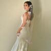 Classic White Fingertip Length Wedding Veils Easy To Secure Polyester Flower Hair Accessory For Bride
