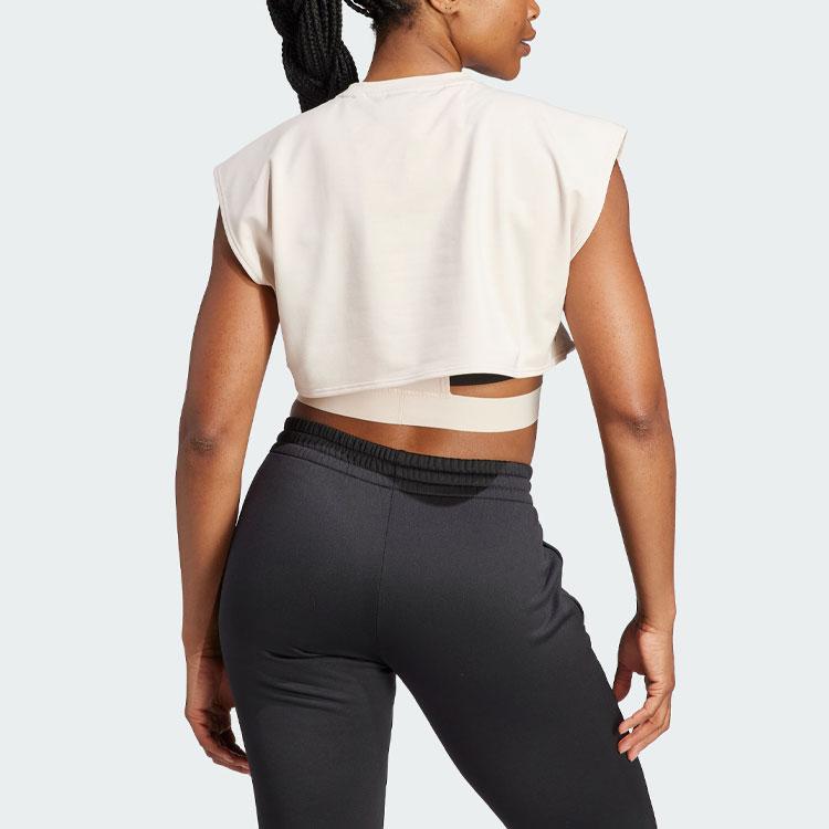 Adidas Укороченная футболка для тренировок Power Aeroready с короткими рукавами для фитнеса, женские топы, льняно-коричневые IM2707