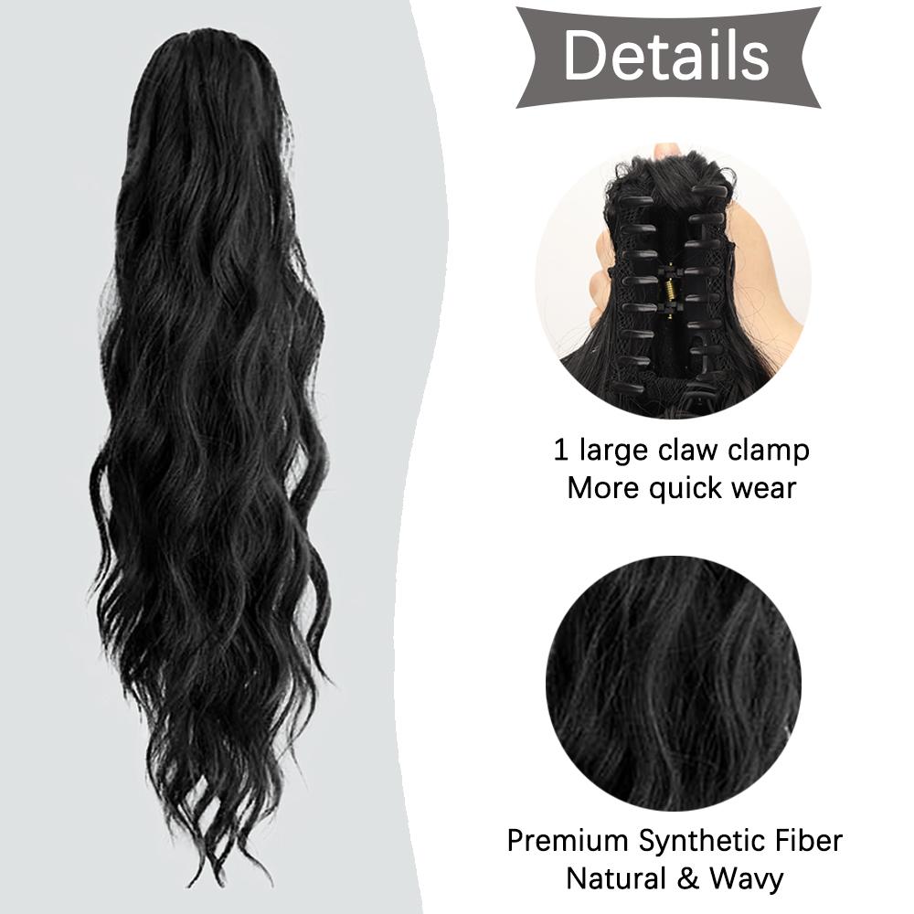 Synthetic Long Wavy Claw In Ponytail Extension Natural Ponytail Mutiple Color To Choose For Women Daily Wear