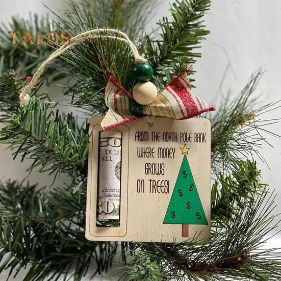 Handmade Wooden Money Holder Christmas Tree Reindeer Money Clip Wallet Ornament with Blessing Placing Money Dispenser for Christmas Tree Home
