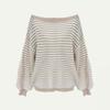 Versatile Knitted Top One-Row Neck Lace-Up Style Sweater Loose Fit Striped Lantern Sleeve Tops