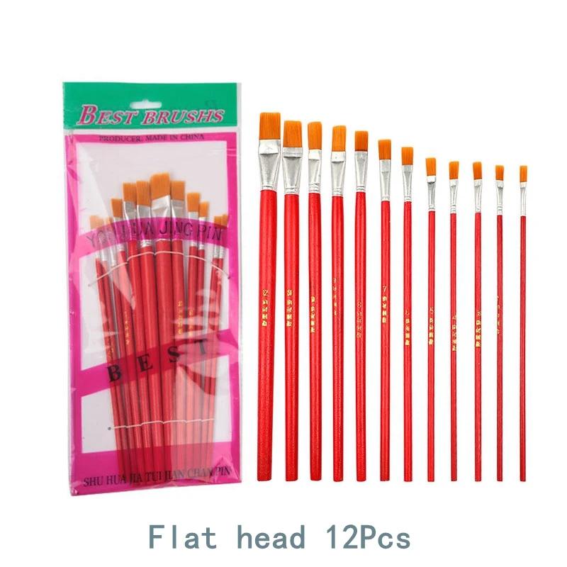 6/12Pcs Nylon Hair Paint Brush Set, Flat Art Brushes for Acrylic Oil Watercolor, Artist Professional Painting Supplies
