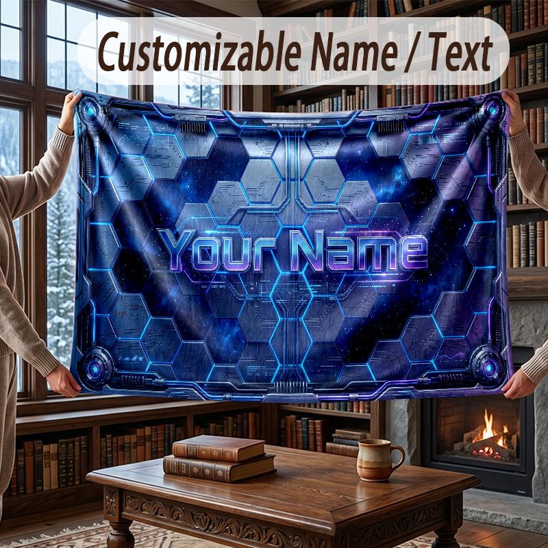 Abstract Geometric Theme Throw Blanket Custom Name Text Personalized Blanket Soft Cozy Blanket for Home Sofa Bed