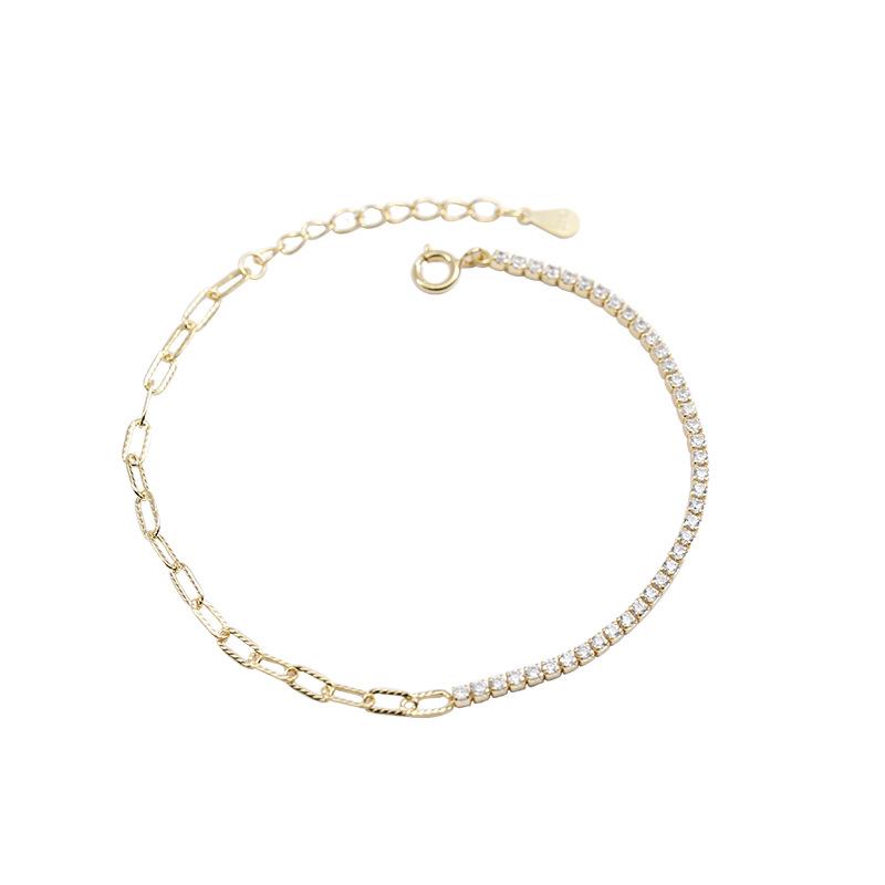 S925 Sterling Silver Chain Diamond Bracelet, Exquisite and High-end Feeling, Asymmetrical Hand Ornaments, Korean Version, Simple Temperament