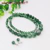 6-14mm Natural Green Granites Jade Chalcedony Tower Round Beads Necklace/Stud Earrings Sets, Accessory NeckChain,Women Girl Gifts 18inch