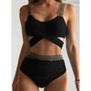 Sexy Solid Bikinis 2 Piece Set Women Tight Split Swimsuit Backless High Waist Vacation Beach New Summer Swimwear