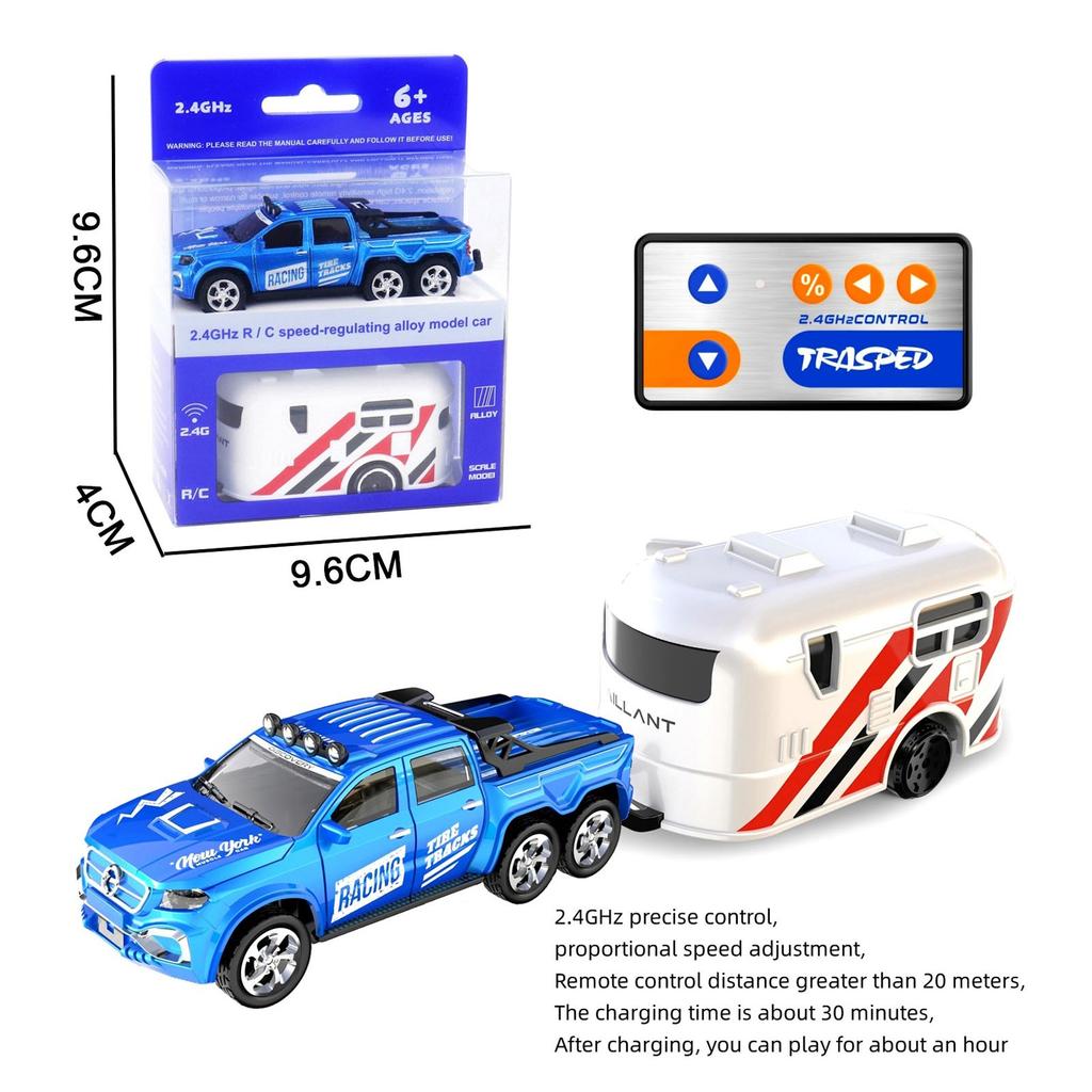 Remote Control Small Car, 1:64 Scale Off-Road RC Car, USB Rechargeable 2.4GHZ Three Speed Indoor Alloy Vehicle (8801B With Trailer)