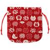 Kyosuke Made In Japan 100% Cotton Drawstring Bag, Approx. 16 X 15.5cm, Small Pouch, Japanese Pattern, Nyankomon, Red