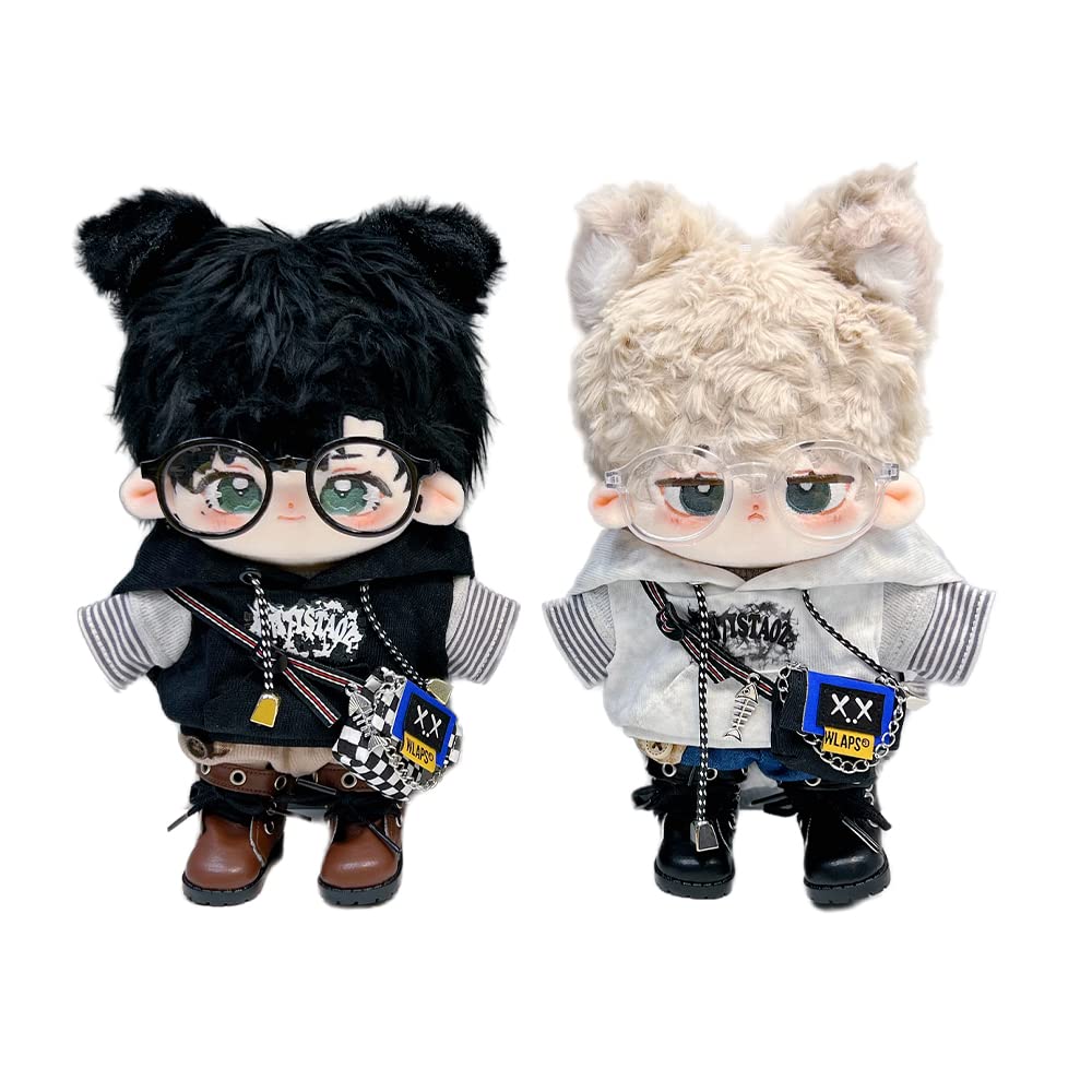 Niannyyhouse 20cm Plush Toy Clothes: Hoodie, T-shirt, Shorts, Backpack, Glasses, and Cotton Doll Accessories (Black, 20cm)