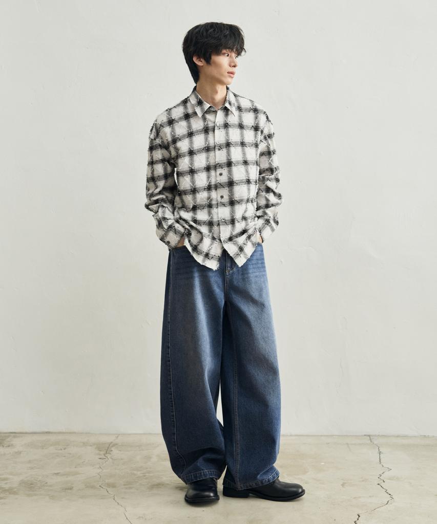ROTEMBER Argyle Damaged Check Shirt [White]