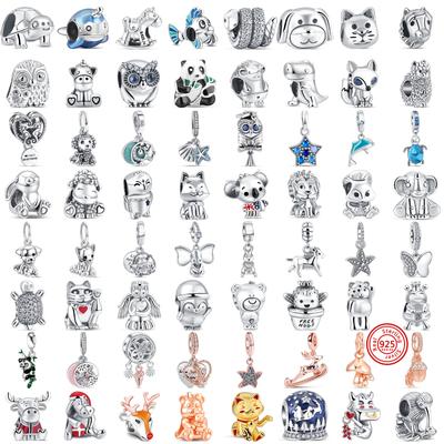 Новые бусины с пандой, совой, единорогом, счастливой кошкой, собакой, львом, слоном, животными, подходят для браслета-подвески, женские ювелирные изделия из серебра 925 пробы