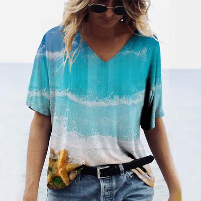 Женские топы с короткими рукавами и 3D морским принтом, летние футболки для влюбленных пар с круглым вырезом