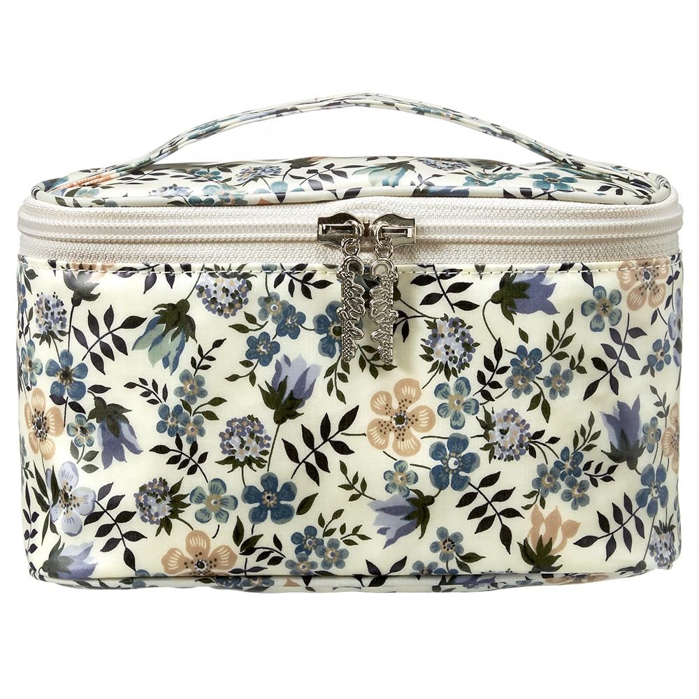 Premium Liberty Print Slim Vanity Pouch Gift Box Makeup Pouch Cosmetic Pouch Cute with Handle Slim Cosmetic Storage Floral Brush Pocket Travel Made In
