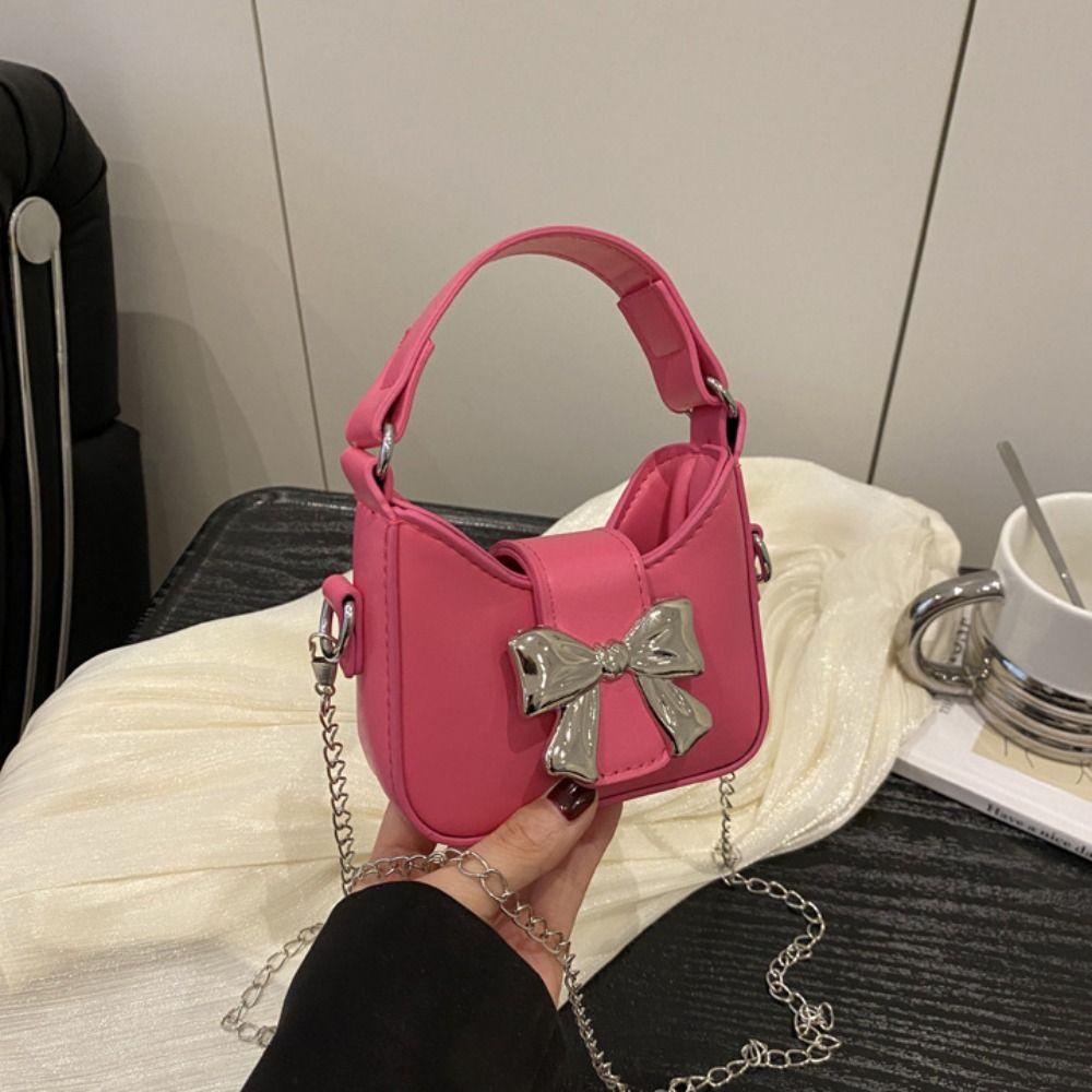 Сумка из искусственной кожи с бантом и пряжкой, мини-женская сумка через плечо, модная серебристая сумка-ведро, косметичка
