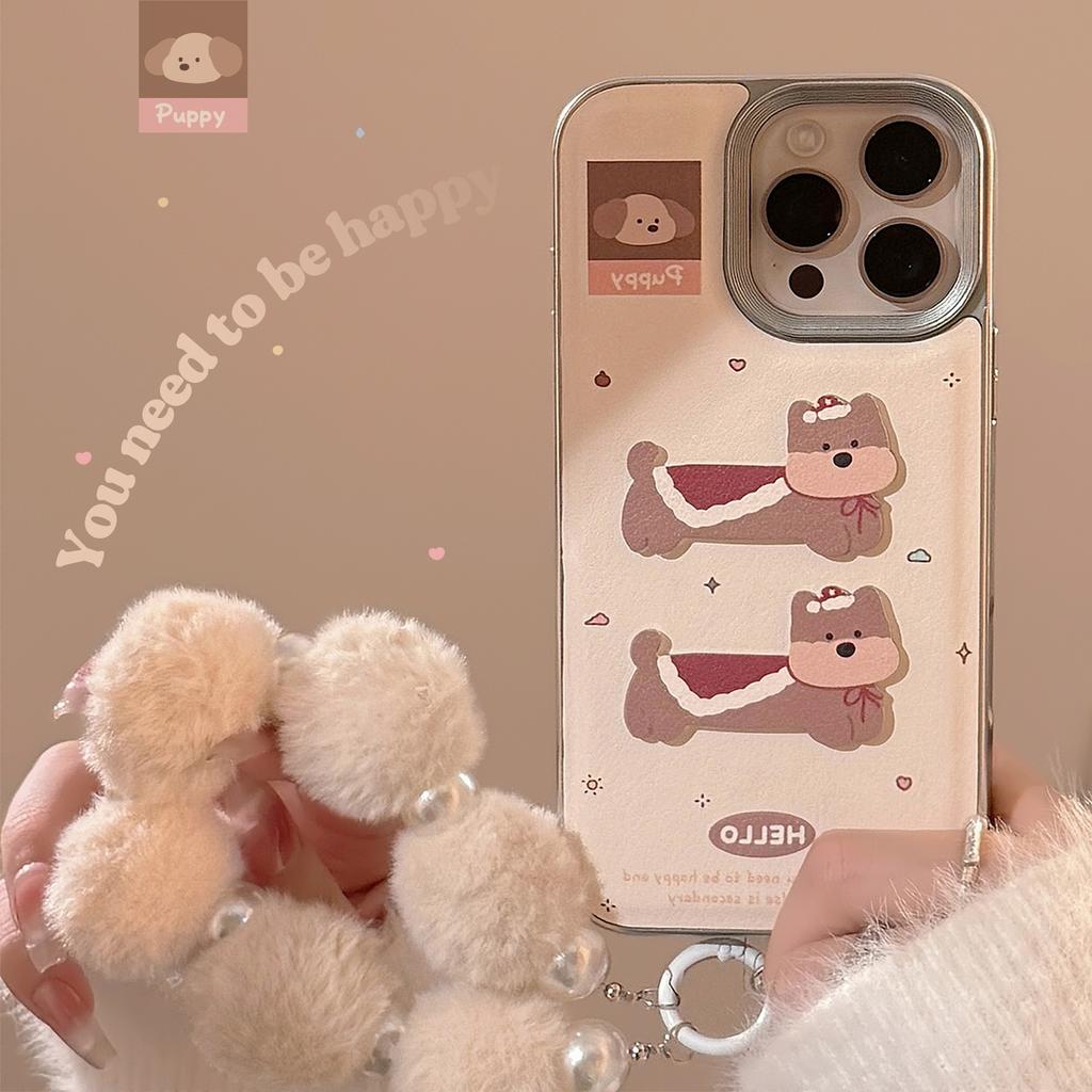 Leather Three Dimensional Cartoon Puppy Apple 16 Mobile Phone Case 14promax New Year 15 Suitable for IPhone 13 Lanyard