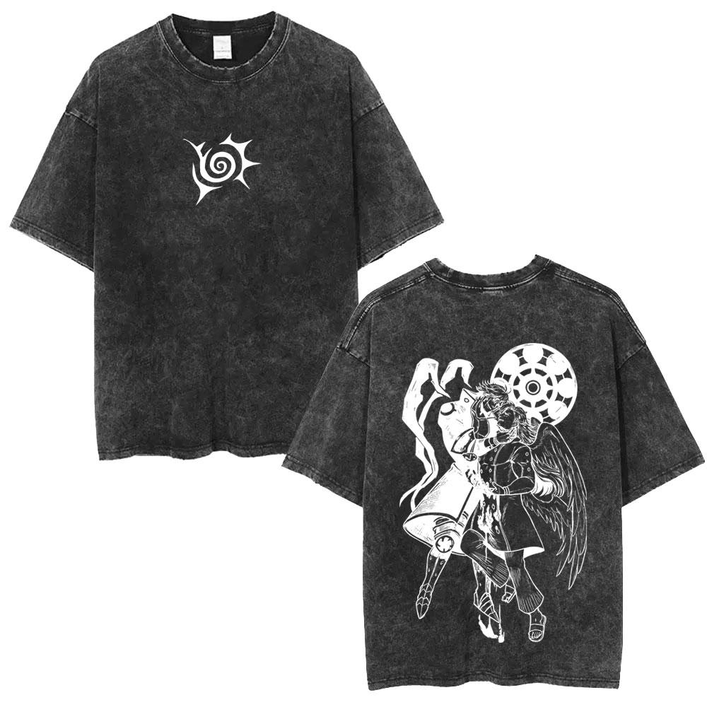 Washed Vintage Anime The Seven Deadly Sins Lion's Sin of Pride Escanor Double Sided Print T Shirts Manga Oversized T-shirts Unisex