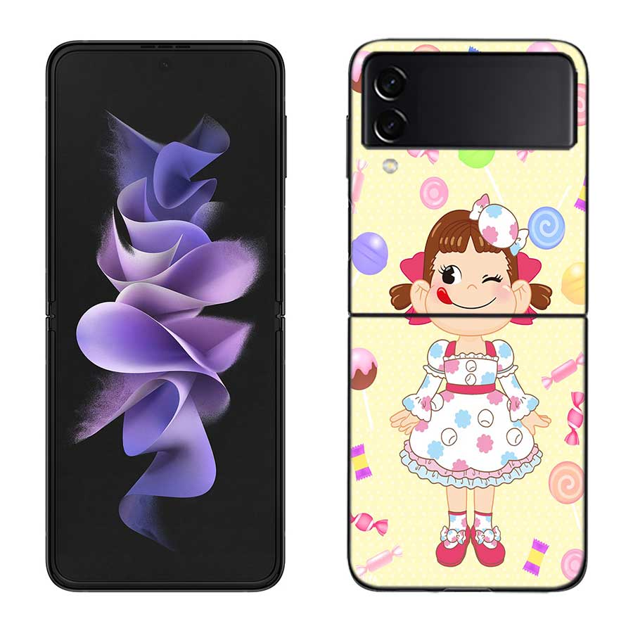 F-Fujiya M-Milky P-Peko C-chan Мультяшный Чехол для Телефона для Samsung Z Flip 7 6 5G Galaxy Z Flip 5 4 3 Черный Жесткий Чехол Роскошный ПК