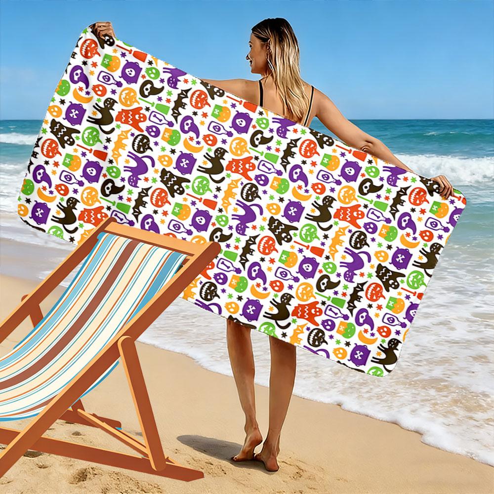 Whimsical spooky pattern Print beach towel, quick drying, suitable for travel, outdoor sports, jogging, the beach and swimming, gift