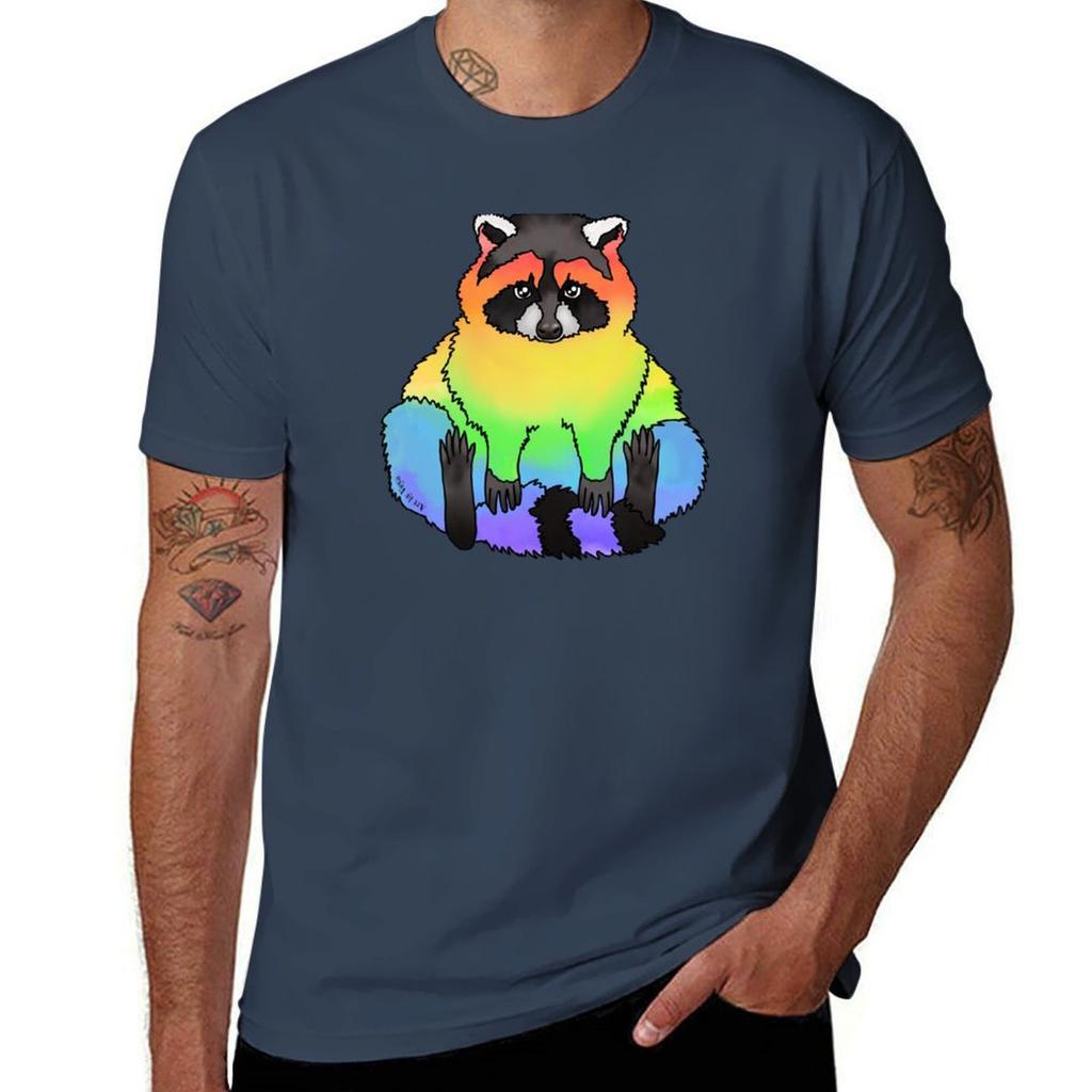 Rainbow Raccoon Tshirt Minimalist Casual Short Sleeve Top