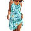 Women Beach Dress Sling Sleeveless Loose Waist Mini Dress Ocean Pattern Summer Vacation Dress Holiday Outfit