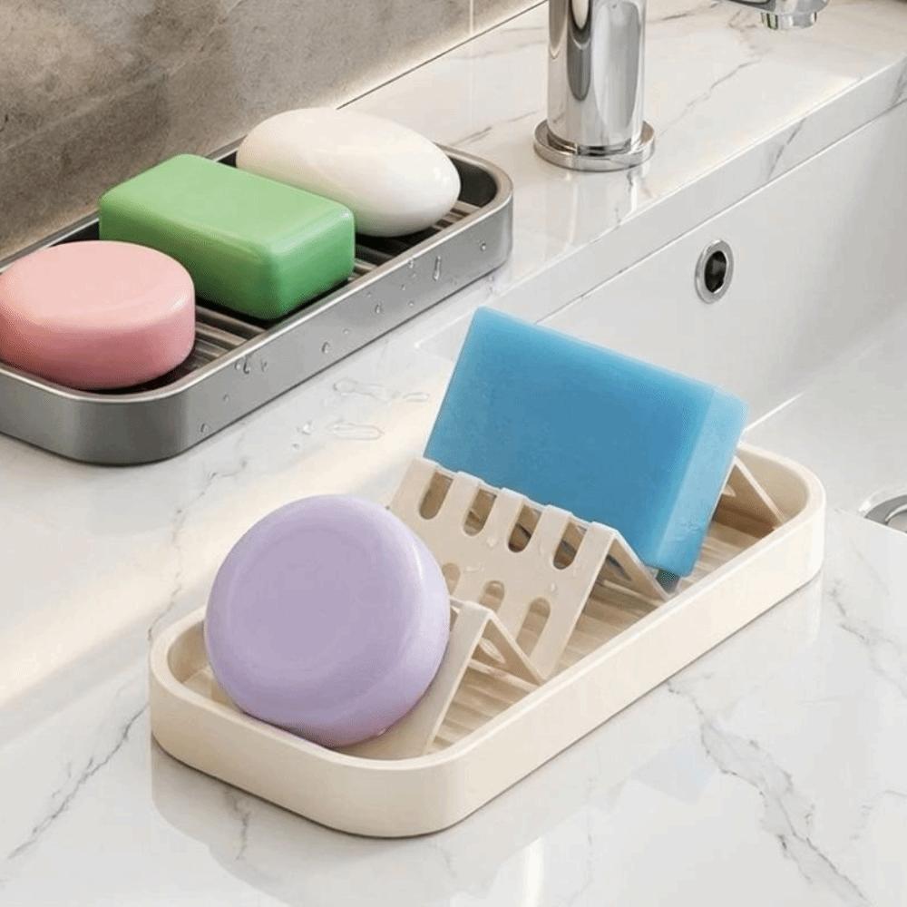 Space Saving W-Shaped Soap Rack Waterproof Soap Drain Box Creative Bathroom Soap Dish Restaurant