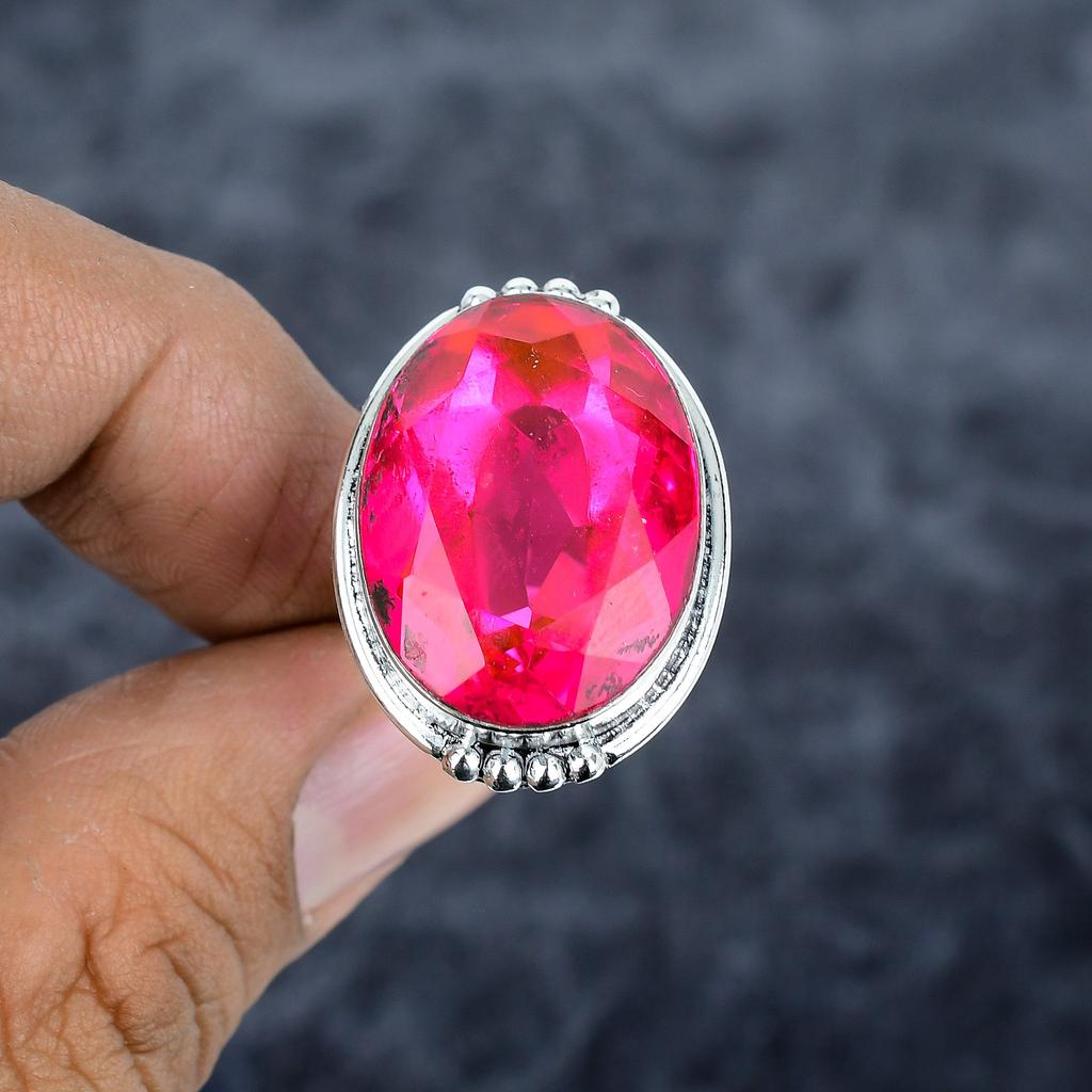 Pink Rubillite Gemstone Handmade 925 Sterling Silver Jewelry Ring Size 7 M-2777