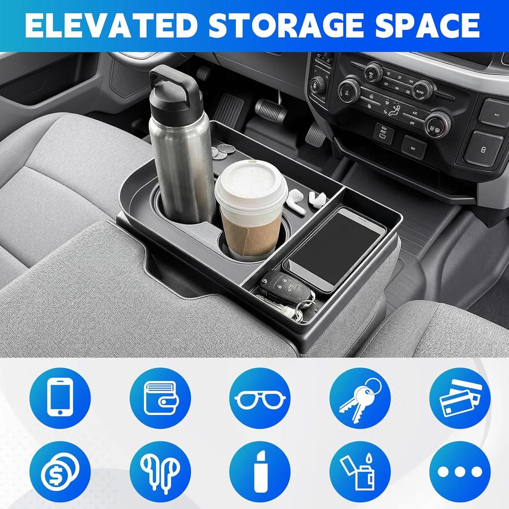 Console Organizer Tray Cup Holder Fits for -2025 Ford F150 & -2026 F250 F350 F450 F550 40/20/40 Jump Seat Center Console Storage Cup Holder ert for