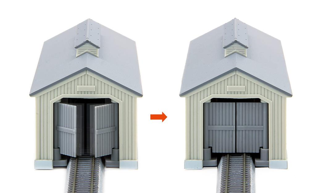 Rokuhan Z Gauge Single Track Engine Shed with Automatic Door Gray Railway Model Supplies Opening/closing S070-1