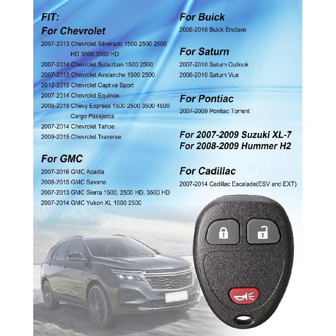 2-упаковка брелоков-заменителей для Chevy Silverado 1500 2500 3500, Traverse Tahoe Equinox Suburban, GMC Acadia Savana Sierra Yukon, Buick Enclave, Saturn