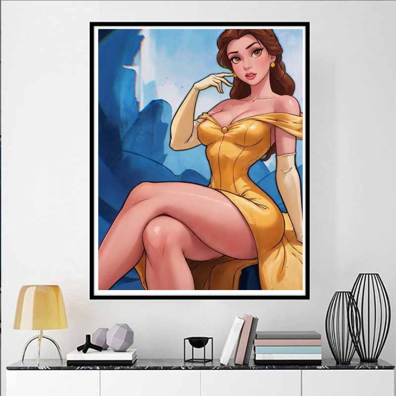 Disney 5D DIY Diamond Painting Belle Illustration from Beauty and the Beast Full Round Diamond Mosaic Cartoon Embroidery Art PaintingforHomeDecoration