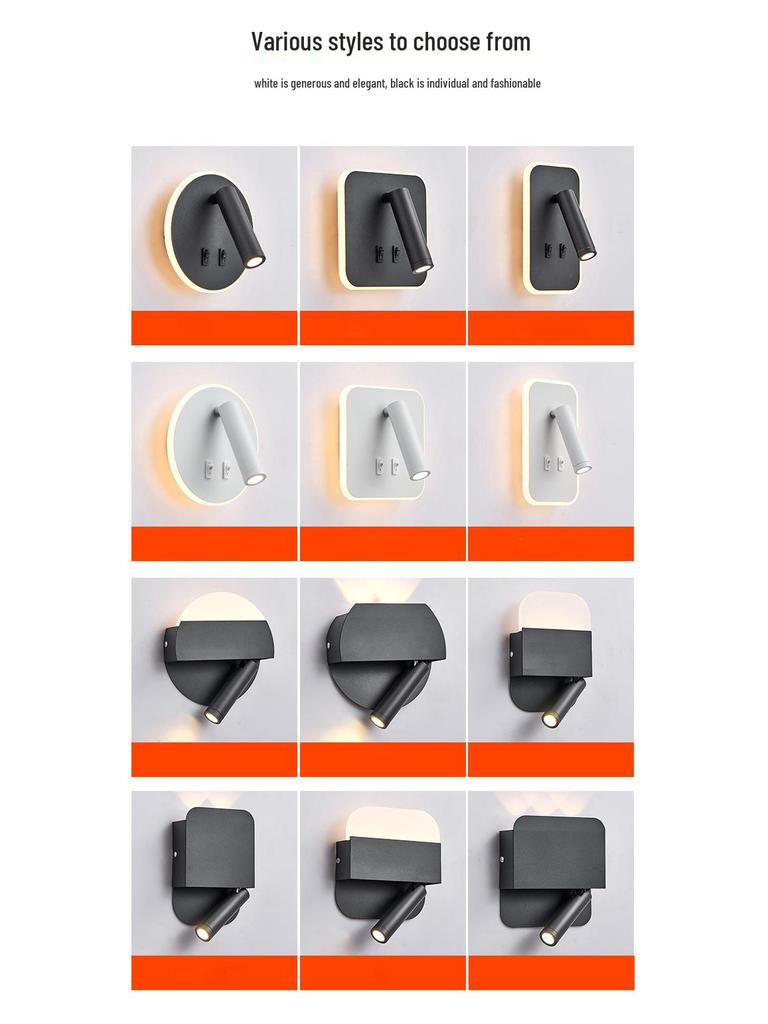 Современный минималистичный светодиодный настенный светильник для помещений с USB-лампой для чтения для спальни или гостиной.
