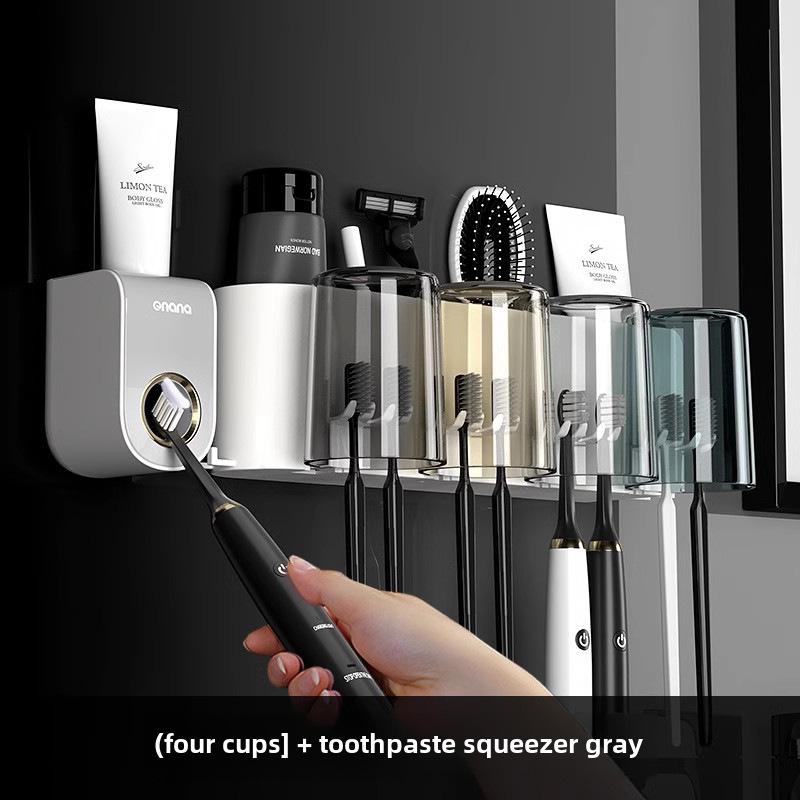 Настенный держатель для зубной щетки и зубной пасты без проколов с чашкой для ополаскивателя полости рта