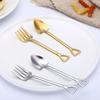 1PCS Creative Shovel Shape Dessert Spoon Stainless Steel Coffee Stirring Spoon Shovel Fork Fruit Fork Home Kitchen Tableware