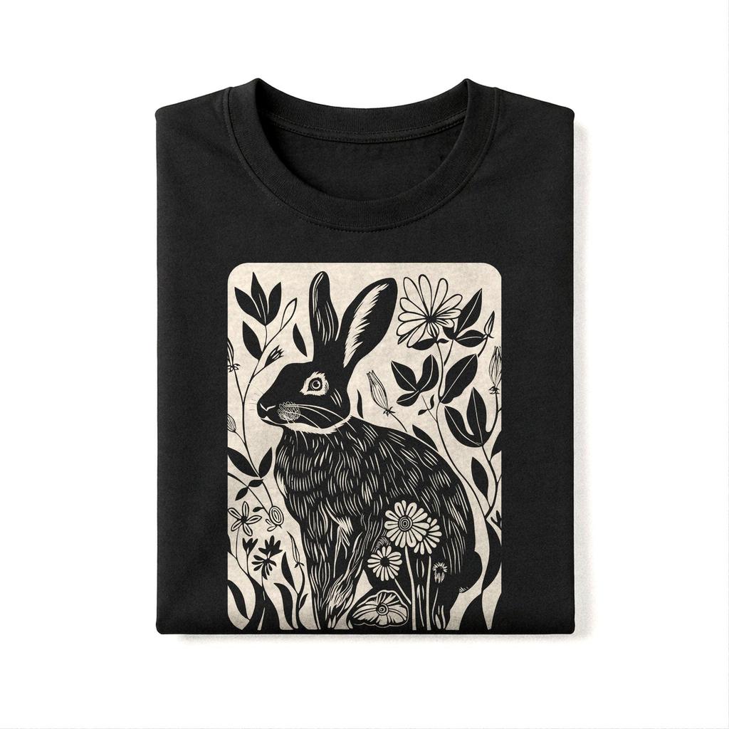 Black and White Rabbit T-Shirt: Minimalist Woodland Bunny Graphic Tee