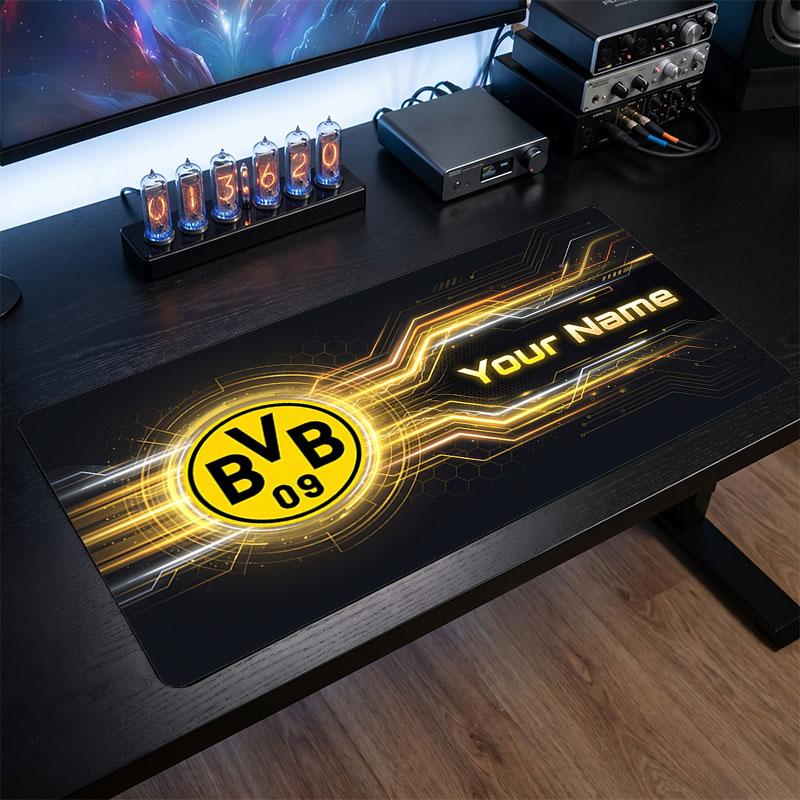 Большой игровой коврик для мыши Borussia Dortmund, персонализированная печать имени, нескользящий коврик для стола с логотипом футбольного клуба, игровой подарок