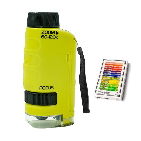 Kids Microscope with 12 Samples 60-120X Magnification Clear Lens Toddlers Portable Mini Handheld