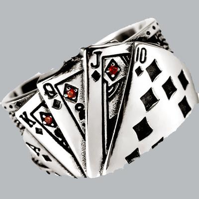 1PC Flush Playing Card Ring Men and Women Personality Domineer Retro Old Diamond Square Opening Ring