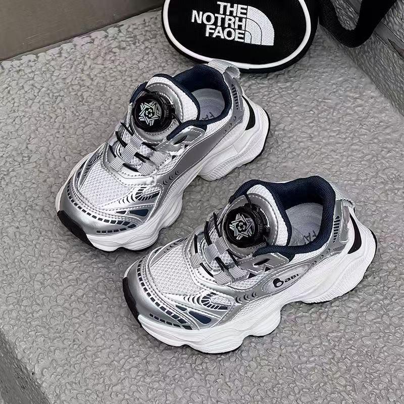 Детские дышащие кроссовки с вращающейся пряжкой 2025 года: Легкие весенне-осенние кроссовки для бега для мальчиков и девочек