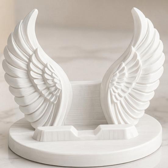 3D-печатная подставка для телефона в виде ангельских крыльев, настольное украшение с вырезанными перьями, противоскользящий устойчивый держатель с широким круглым основанием, поддержка для видео без помощи рук