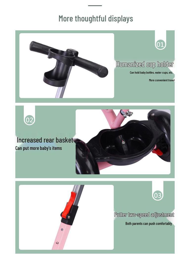 Lightweight Children's Pedal Car Stroller Tricycle for Ages 1-5