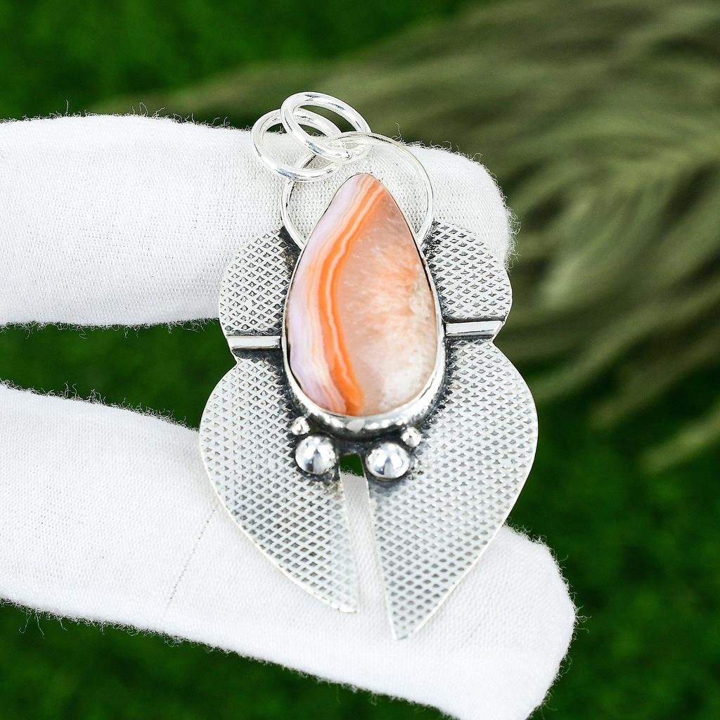 925 Silver Botswana Agate Gemstone Handmade Wife Handcrafted New Pendant Jewelry