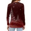 Women's Fashion Casual H Printed V-Neck Long Sleeve Decorative Button T-Shirt Tops
