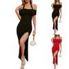Женские летние сексуальные платья с открытой спиной и висячим вырезом, тонкие платья длиной до колена с разрезом
