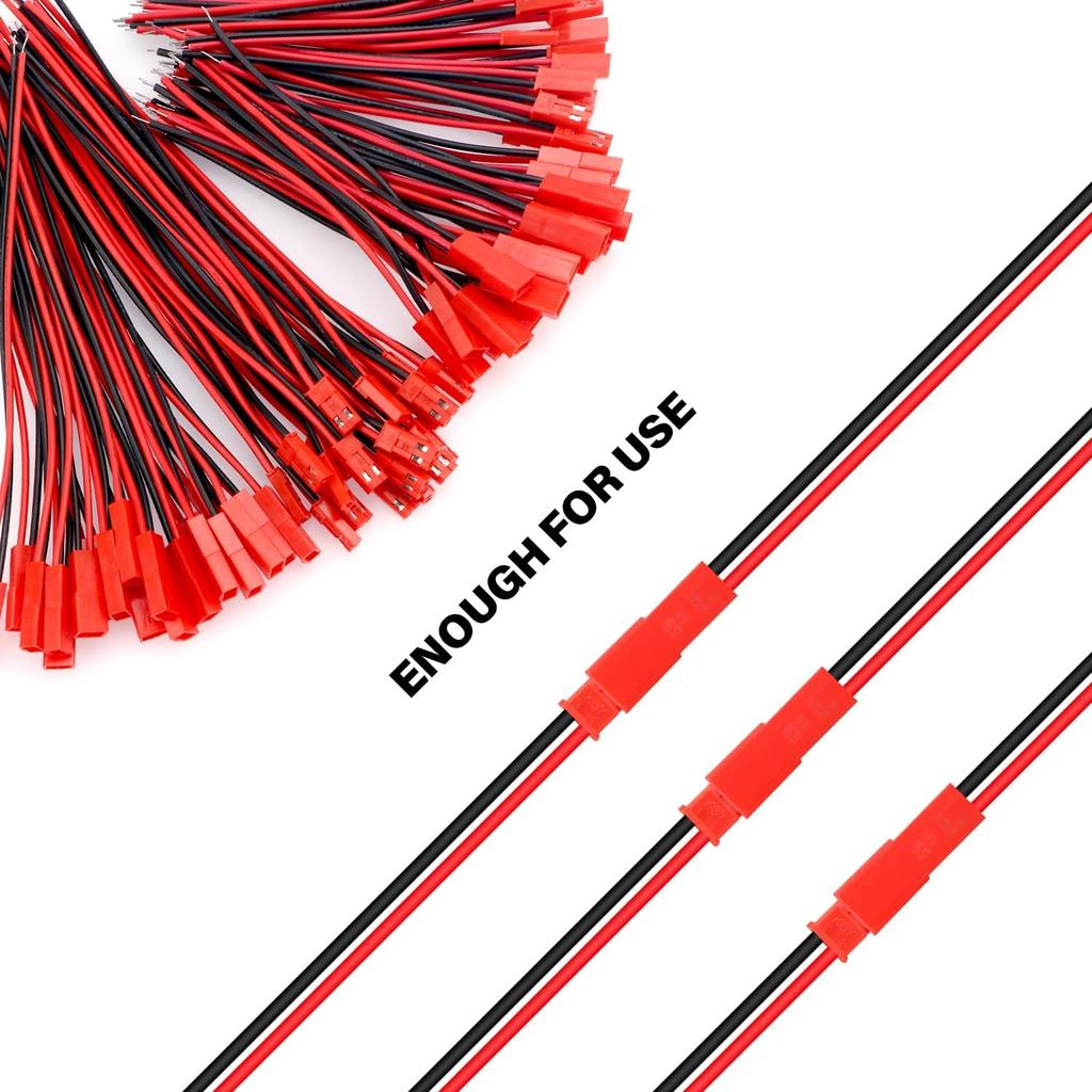 40× 2-контактных разъемов JST 22 AWG – Кабели 10 см и 15 см – Для светодиодов, RC аккумуляторов, игрушек – Высокое качество – Красный