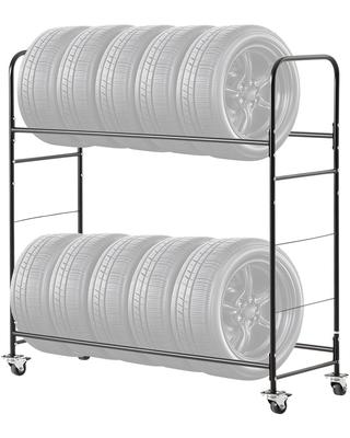 Rolling Tire Storage Rack, 2-Shelf Tire Holder and Transport Trailer for Garage, Heavy-Duty Steel Tire Storage Cart with Wheel
