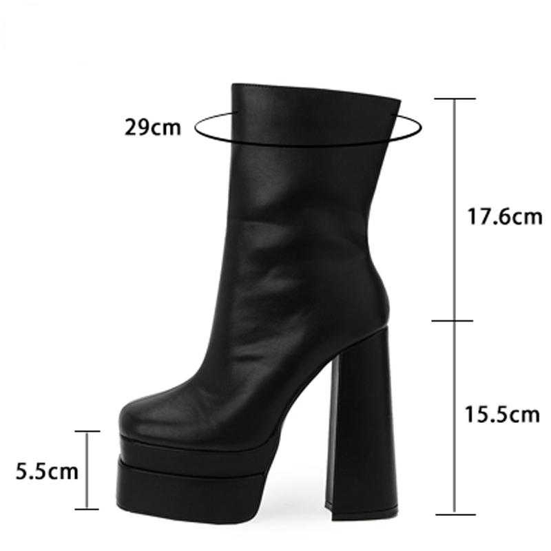 Fashion Chunky Platform Boots Women 2024 New High Heels Ankle Boots for Women Black Leather Square Toe Zipper Women Shoes Botas Mujer