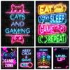 Neon Canvas Prints Painting Eat Sleep Game Repeat Funny Gaming Quote Posters Mural Wall Art for Home Gamer Room Decor No Light